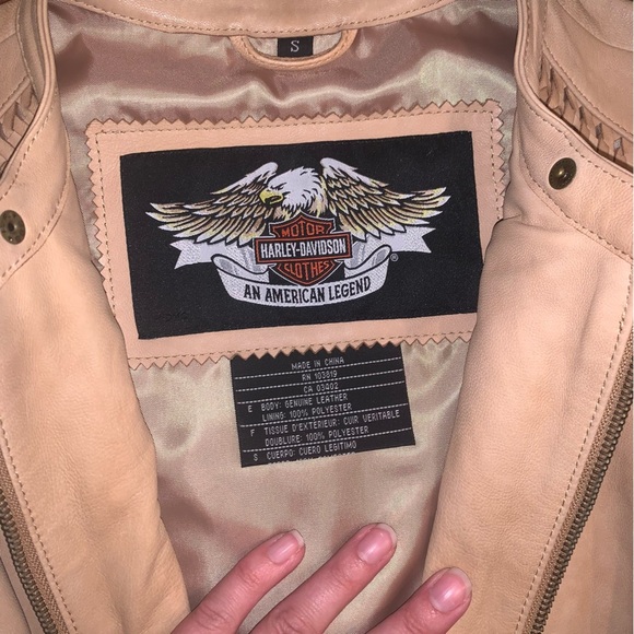 Harley Davidson Wanderlust Tan Cream Genuine Leather Moto Biker Jacket Size S - Picture 7 of 8